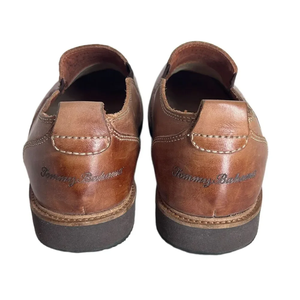 Tommy Bahama Eaton Loafers Mens 9 Brown Leather Shoes Slip On Stretch Preppy